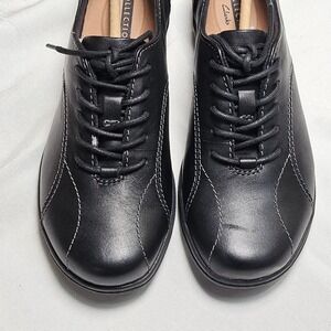 Clarks Collection‎ Black Leather Lace Up Oxford Shoes Women Size 5M US NEW